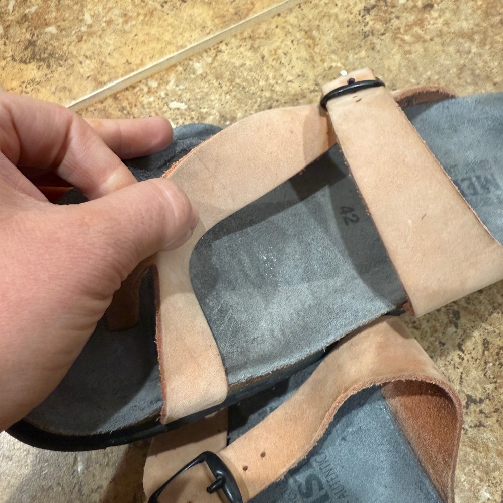 Mephisto Helen Leather Sandals Peach Size 42 US 12 Cork Slide Comfort Vacation - Picture 12 of 12